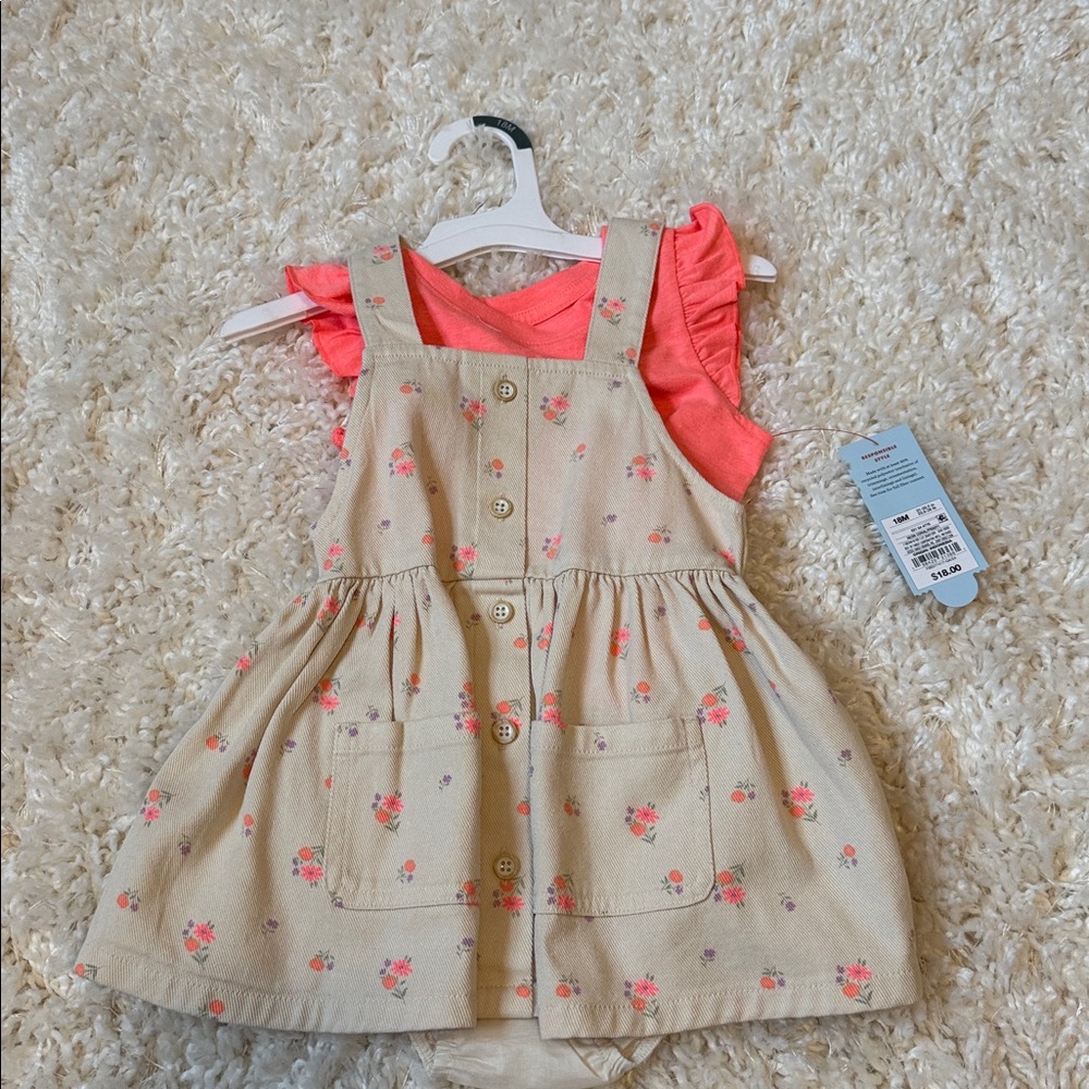 Floral Button-Front Dress with Coral Top